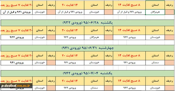 زمانبندی حذف و اضافه نیمسال اول 96-95 2